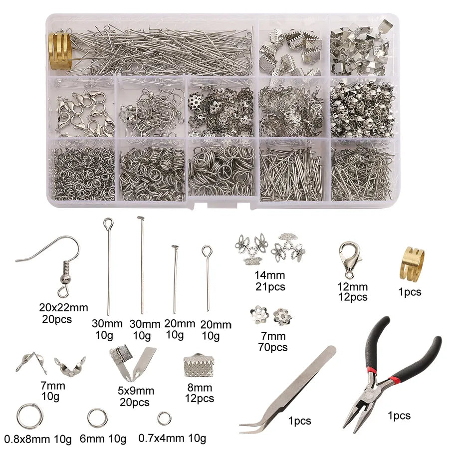 Handmade Beading Jewelry Accessories Kit Earring Hook Bracelet Necklace Material Tool Set Round Circle Chain Metal Simple Design