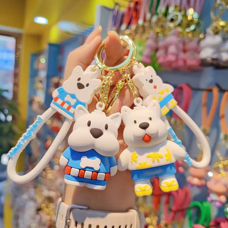 Fashionable Soft Silicone West Highland Dog Keychain Couple Bag Hanging Decoration Precise Gift Key Holder Accessories