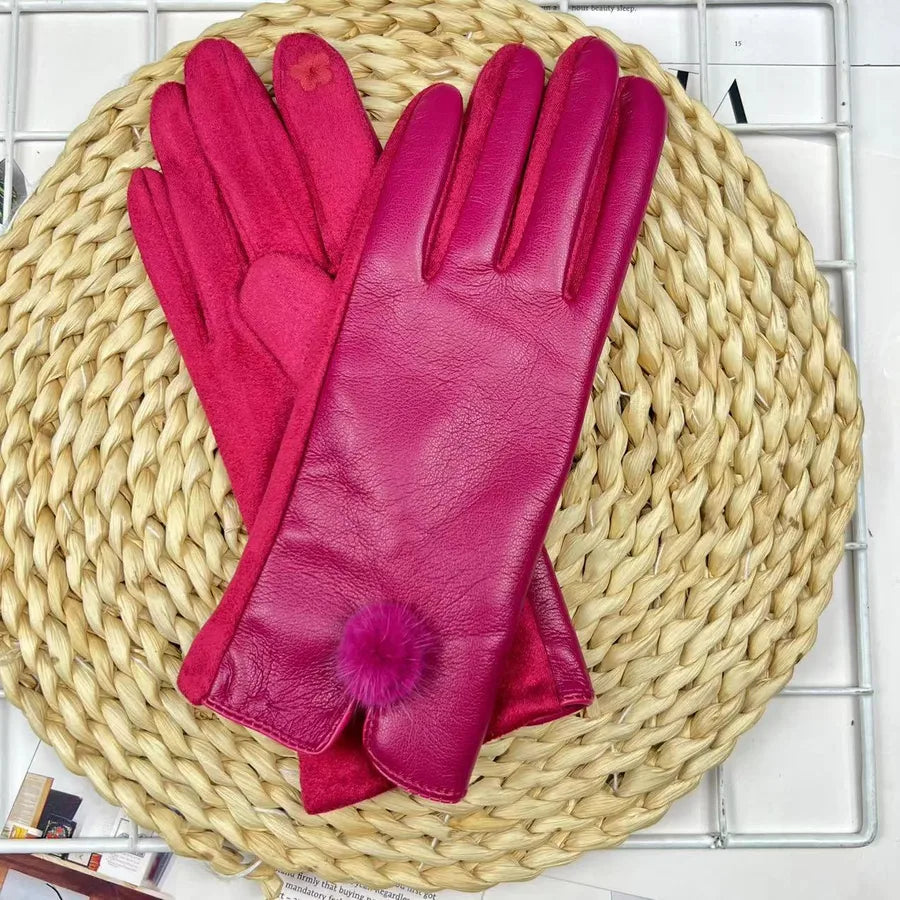 Fashionable PU Velvet Touchscreen Gloves For Women Elegant Business Style Autumn Winter Warm Driving Cycling Outdoor Gloves