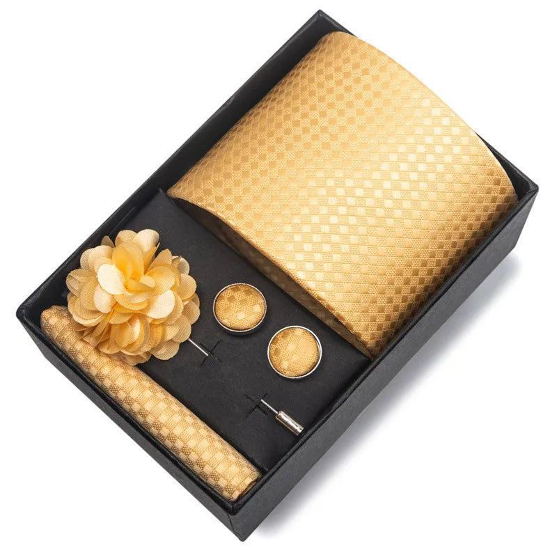 commute geometric stripe cashew nuts polyester yarn men's square scarf cufflinks tie