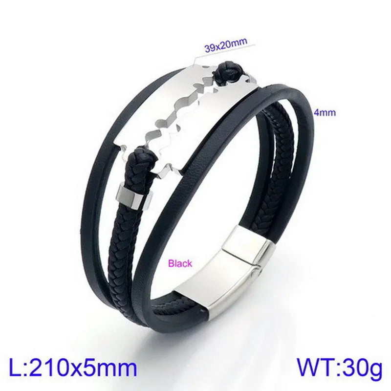 Hip-Hop Retro Color Block Pu Leather Titanium Steel Plating 18K Gold Plated Men's Bracelets