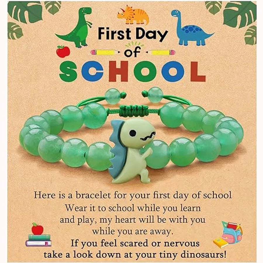 Fashionable Natural Stone Dinosaur Beads Bracelet For Back-To-School Graduation Birthday Gifts For Son Grandson Nephew Brother