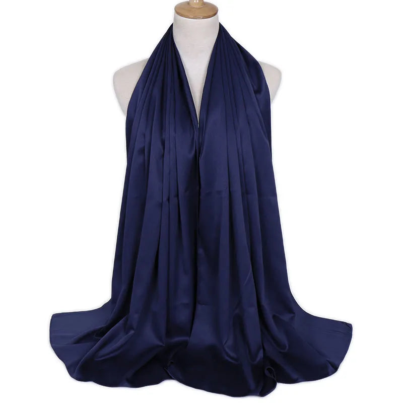 women's lady solid color satin silk scarves