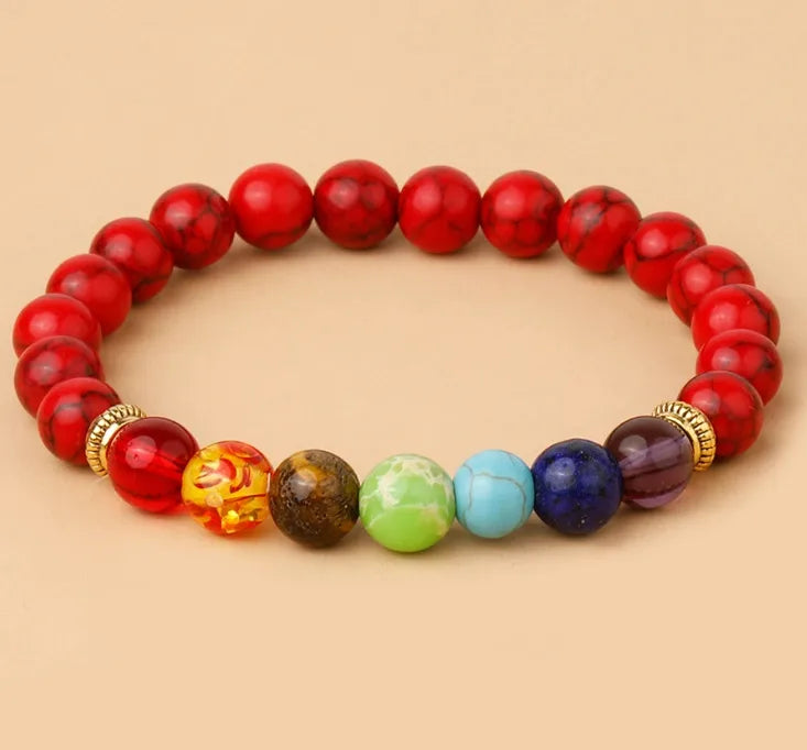 Factory direct supply colorful natural stone yoga bracelet lava volcanic stone woven elastic bracelet  hot sale