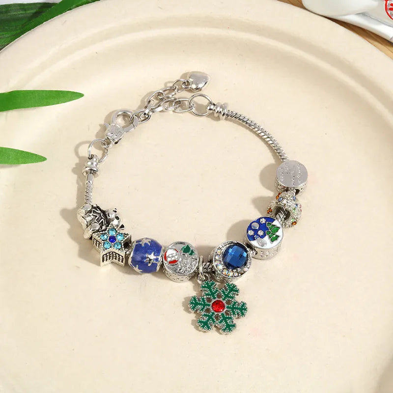 Blue Crystal Beads Bracelet Halloween DIY Snake Bone Bracelet Fashionable OL Style Alloy Cartoon Character Pattern Unisex