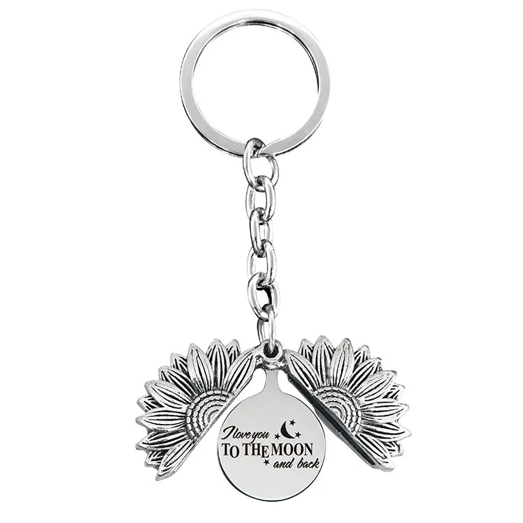 1 piece retro letter plant flowers metal plating keychain