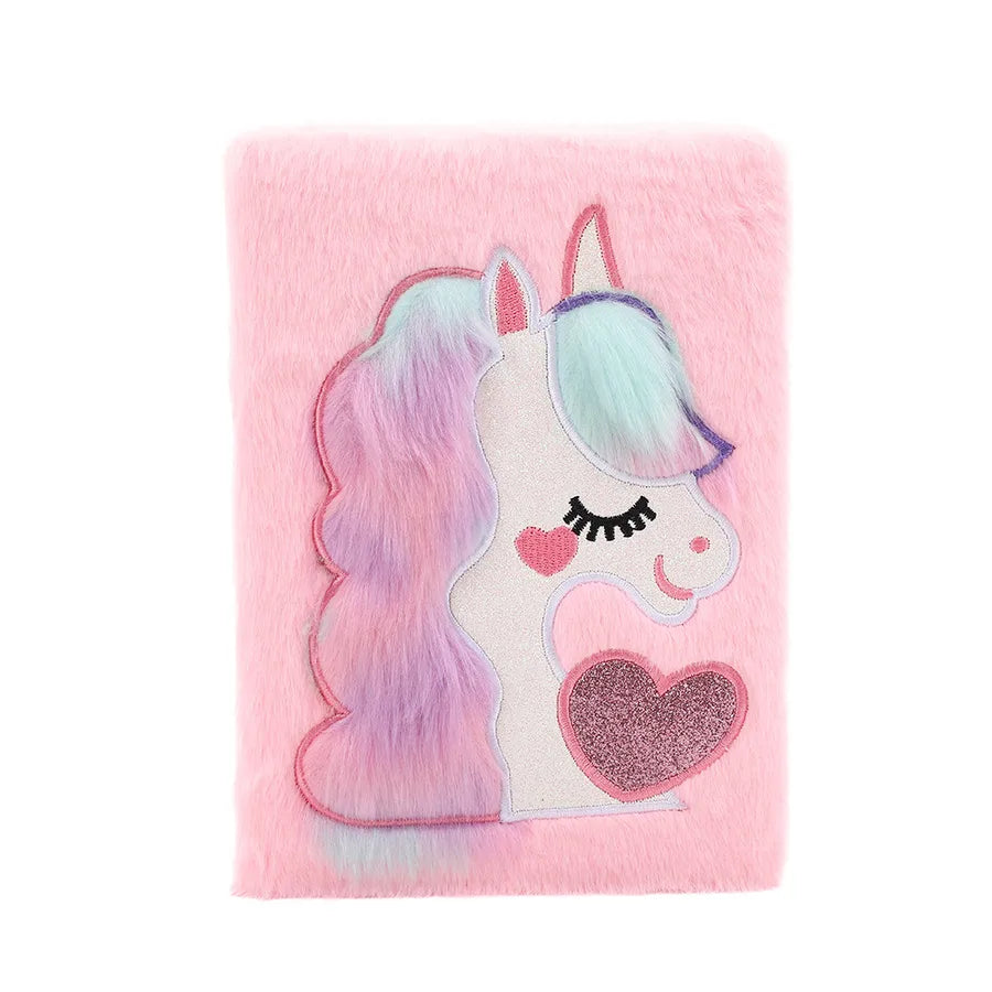 Adorable Cartoon  Shiny Plush Notebook Student Bullet Journal Bright Color  and White Base  and Pink Base