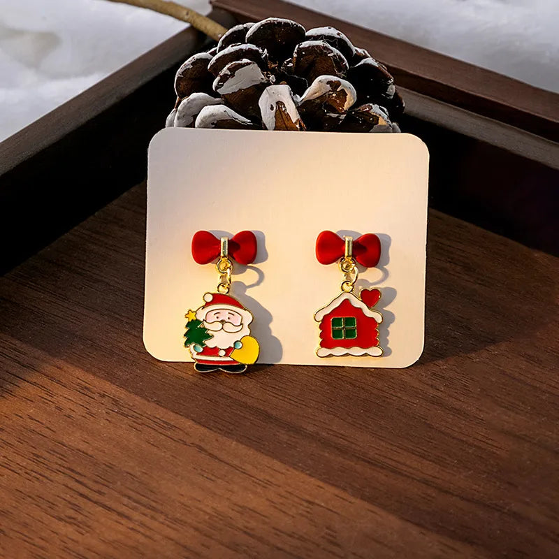 1 Pair Christmas Cute Penguin Santa Claus Christmas Socks Plating Alloy Drop Earrings