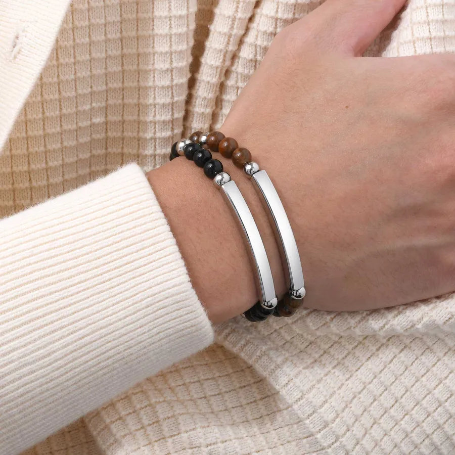 Vintage Style Classic Style Geometric 201 Stainless Steel Agate Tiger Eye Beaded Men's Drawstring Bracelets Men Beaded Bracelets
