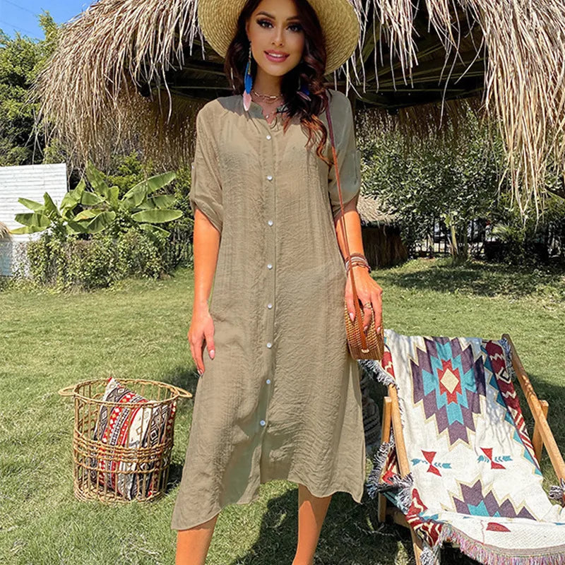 women's vacation solid color cover ups