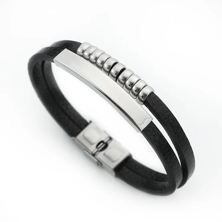 Punk Solid Color Pu Leather Men's Bangle Men Cord & Leather Bracelets