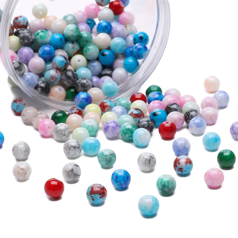 8mm Glass Gradient Porcelain Beads Round Beads Loose Beads DIY Handmade Beaded Bracelet Jewelry Accessories Material Kit Wholesale