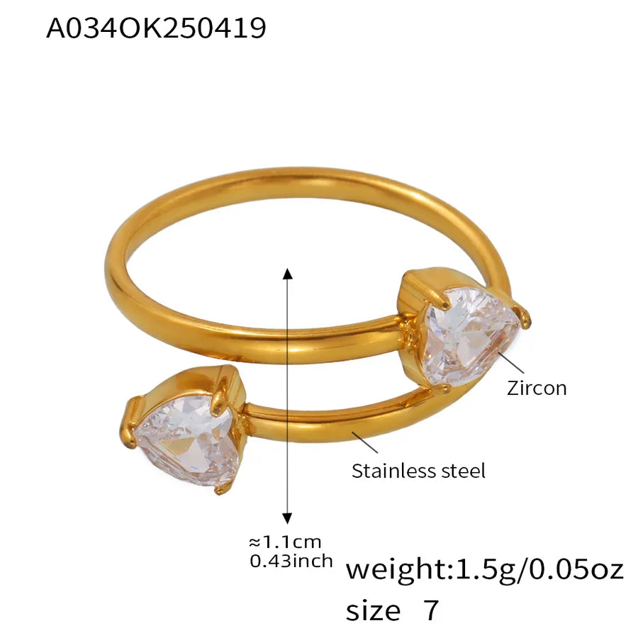 Wholesale Jewelry Cute Luxurious Preppy Style Heart Shape 304 Stainless Steel Zircon 18K Gold Plated Plating Inlay Rings