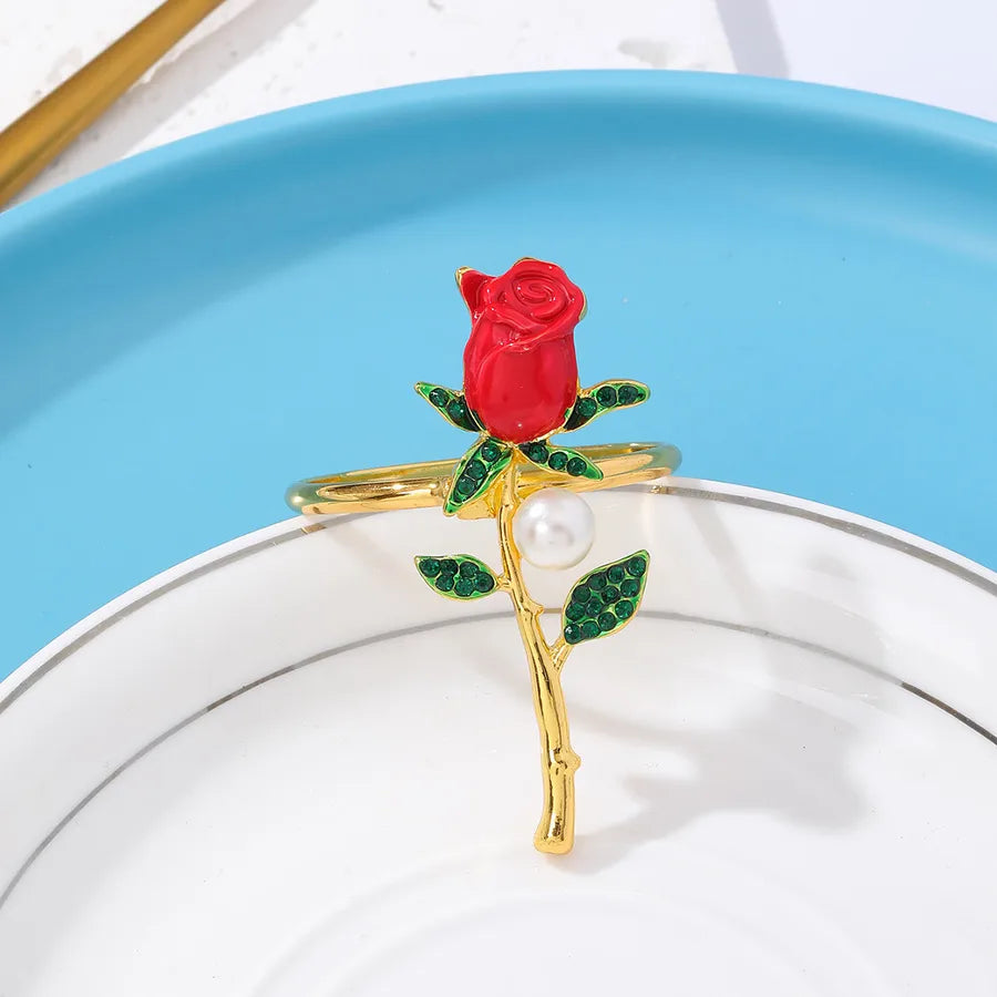 Elegant Cute rose flower Zinc alloy napkin rings 1 Piece