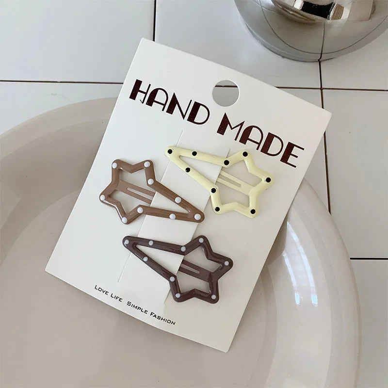 Polka Dot BB Clip Metal Star Hair Accessories Women Basic Versatile Mermaid Color Series Coffee Brown Drip Oil Color Hair Clips