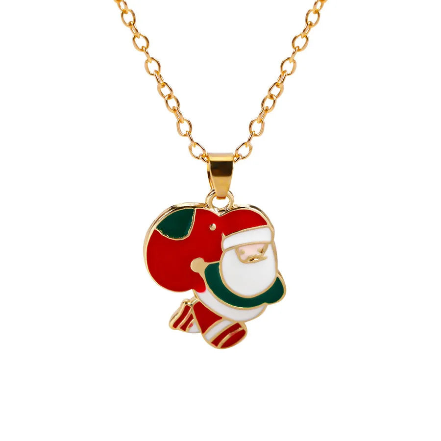 Christmas Themed Alloy Pendant Necklace With Bell Snowflake Design Geometric Pattern For Men And Women Christmas Tree Santa Claus Deer Stick