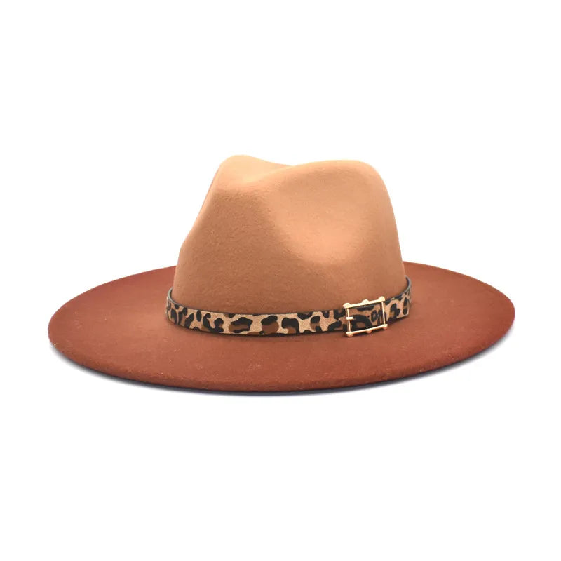 women's fashion gradient color metal button flat eaves fedora hat