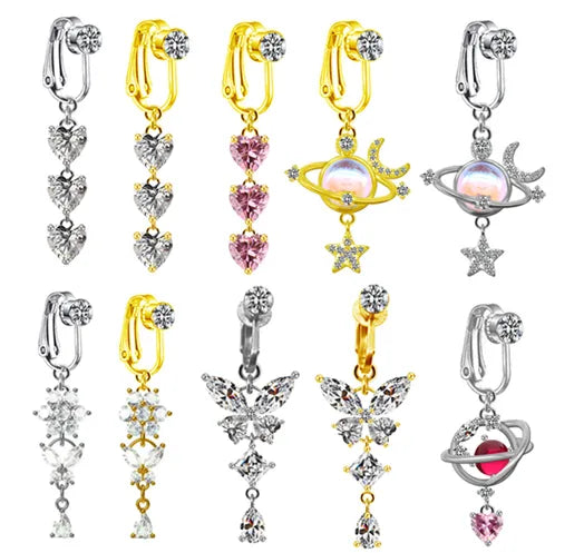 1 Piece Belly Rings Sexy Heart Shape Butterfly Planet 316L Stainless Steel  Alloy Plating Inlay Acrylic Rhinestones Glass White Gold Plated Gold Plated