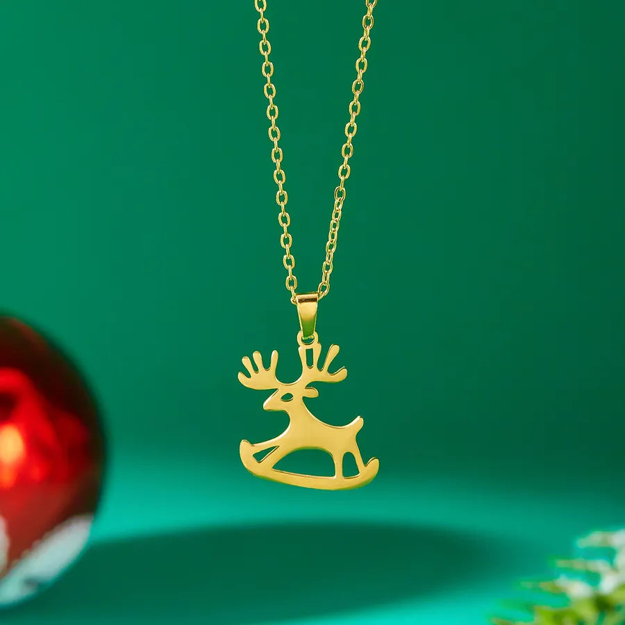 Christmas Deer Santa Claus Stainless Steel Necklace Women's Versatile Cartoon Character Design Paved Snowflake Pattern Jewelry Accessory