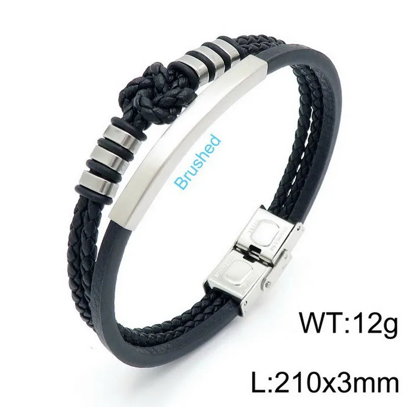 Hip-Hop Retro Color Block Pu Leather Titanium Steel Irregular Plating 18K Gold Plated Men's Bangle