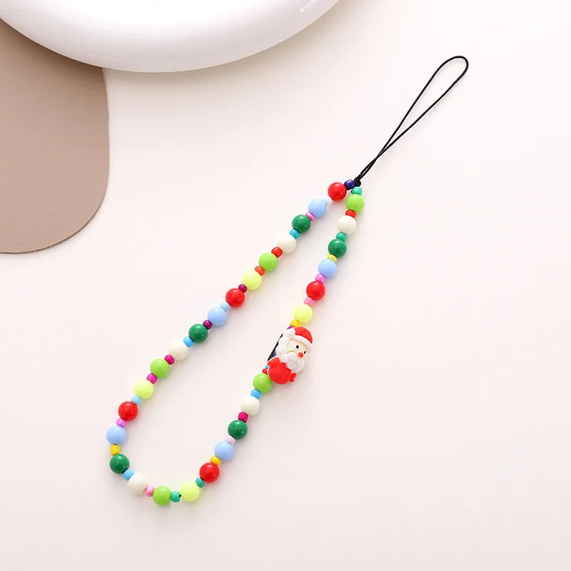 Cute Christmas Tree Bell Arylic Beaded Christmas Mobile Phone Chain