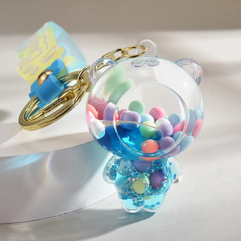 liquid oil keychain wholesale cars and bags ornaments cute quicksand bear couple key chain accessories small pendant