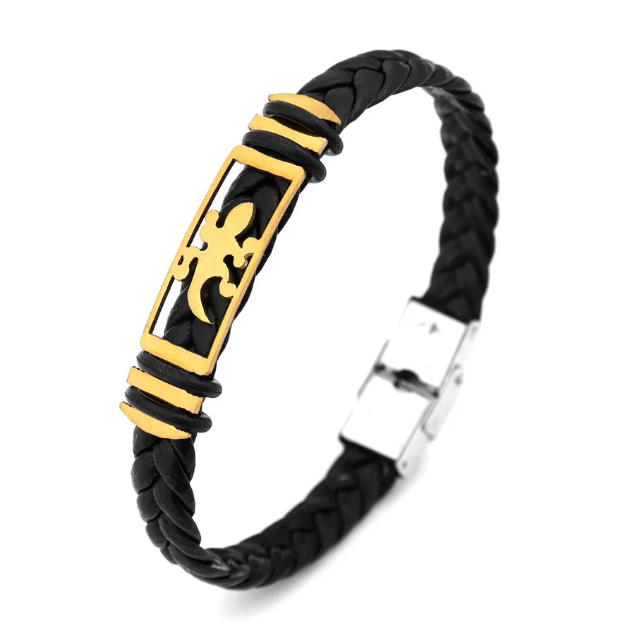 Retro Punk Solid Color Pu Leather Men's Bracelets Men Cord & Leather Bracelets