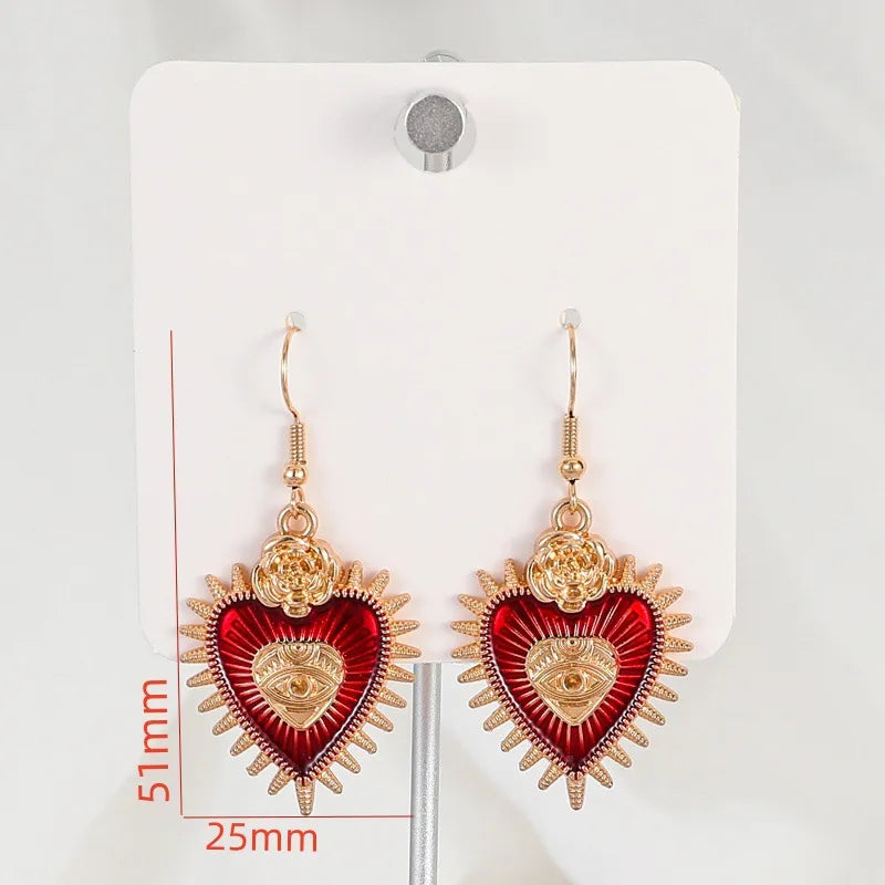 Gothic Style Red Heart Pendant Earrings Alloy Jewelry Accessories Street Stall Night Market Dropshipping Ear Hooks RG2