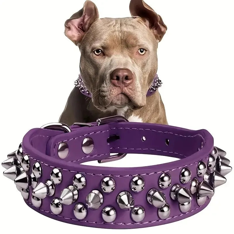 casual pu leather geometric rivet pet collar 1 set