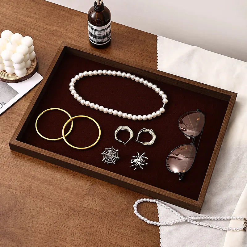 Walnut Wood Jewelry Display Tray Earring Necklace Bracelet Ring Stand Night Market Stall Props Luxury Style Jewelry Holder