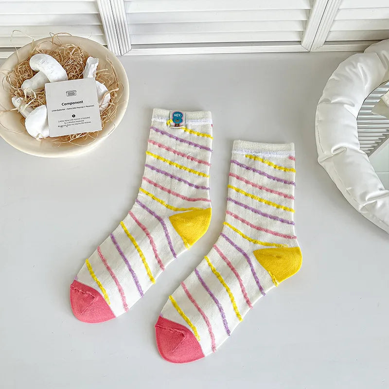 A Pair Cute Women's Stripe Polka Dots Cotton Crew Socks