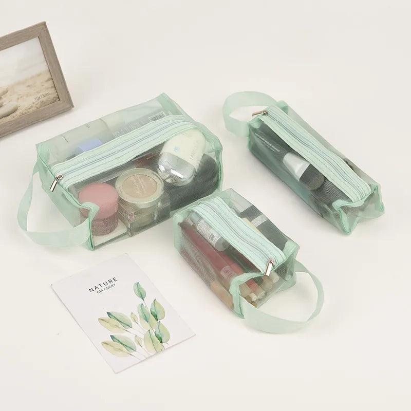 Travel Storage Three-piece Cosmetics Storage Bag Portable Travel Bag Mesh Storage Bag Folding Washable Coin Purse