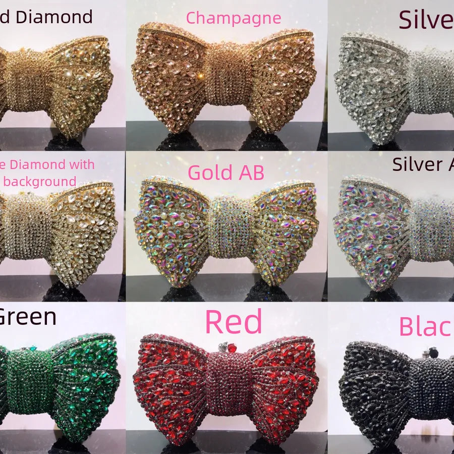 banquet dress with diamond Bow and Diamond evening bag with gem bag for women New Bow Clutch