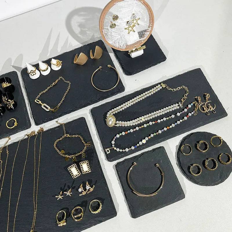 Black Jewelry Display Stand Necklace Placement Showpiece Stone Board Jewelry Trays Showcase Accessories Photo Props