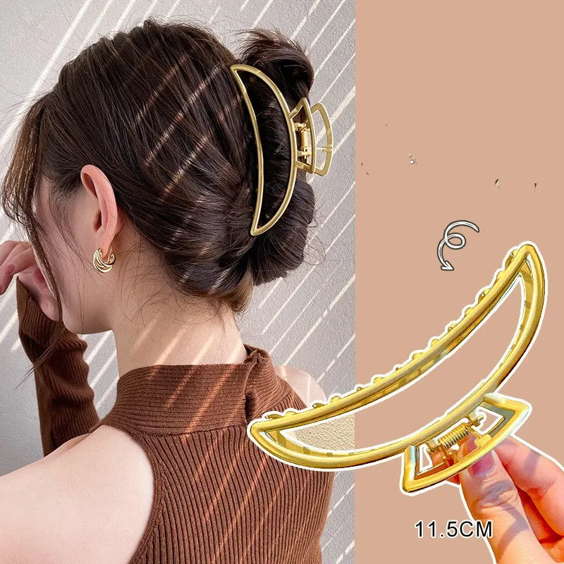 simple style sector shell rectangle imitation pearl rhinestone metal hair claws