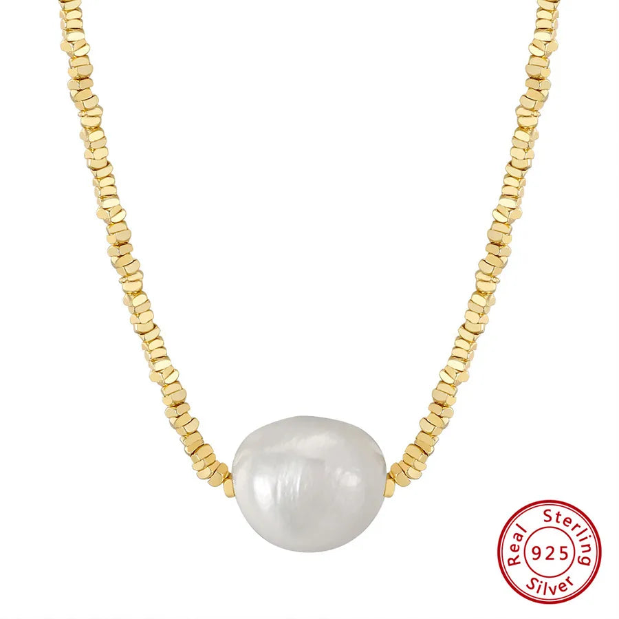 925 Sterling Silver Freshwater Pearl cable chain Plating Geometric Double Layer Necklaces Pendant Necklace Necklace