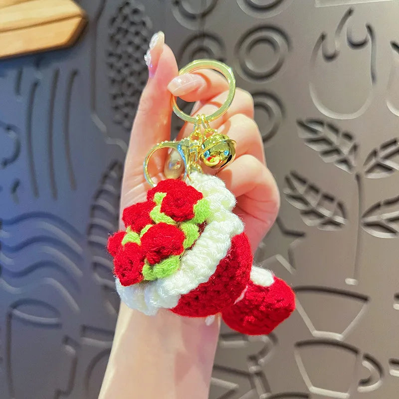 Original Plush Handheld Red Rose Sunflower Keychain Bag Pendant Valentine's Day Gift For Girls Cute And Soft Fabric Key Holder