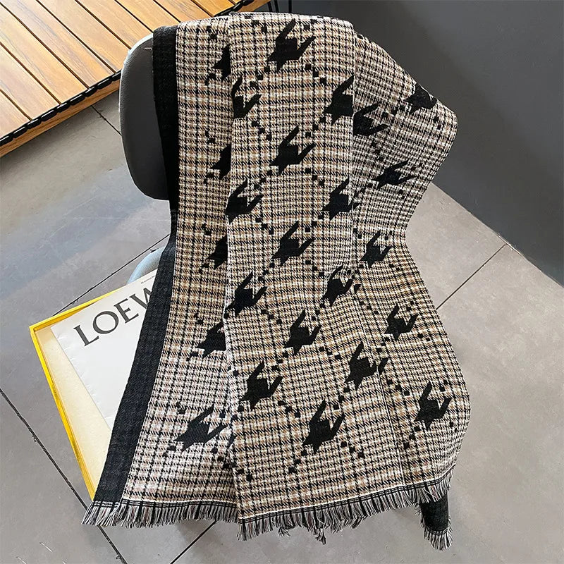 women's lady classic style plaid flower imitation cashmere scarf