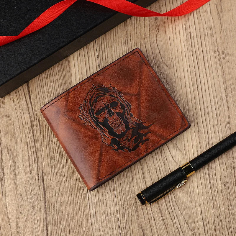 Men's Skull Pu Leather Flip Cover Small Wallets
