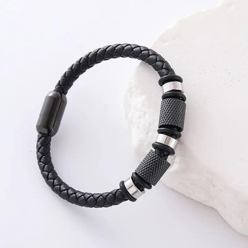Elegant Hip-Hop Lady Round Leather Plating Men's Bracelets