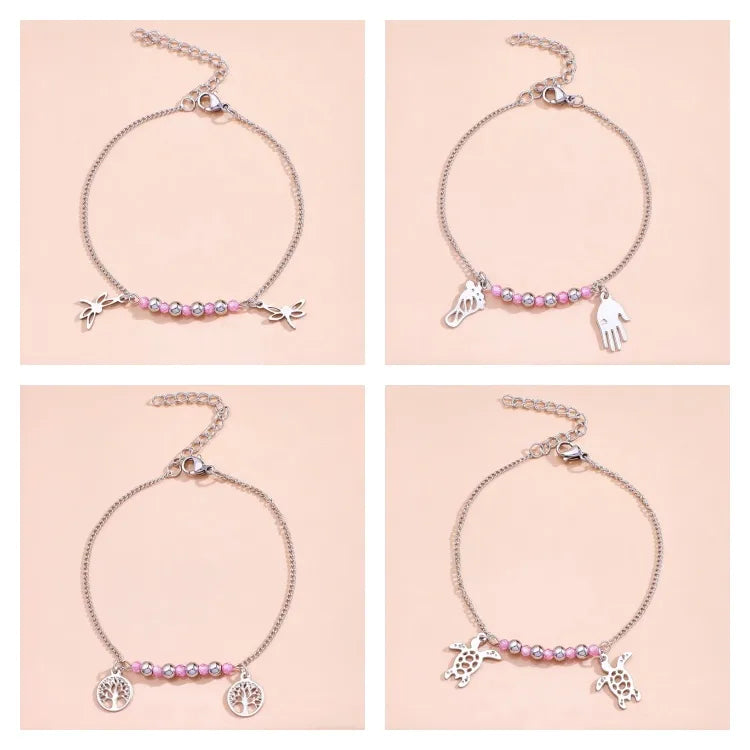 Casual Elegant Cute Tortoise Palm Life Tree 304 Stainless Steel Mostacilla Titanium Steel cable chain Bracelets In Bulk