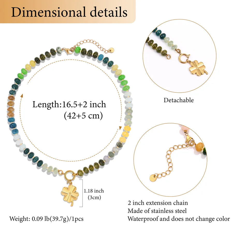 Elegant Geometric Heart Shape 304 Stainless Steel natural stone Beaded Chain Necklace In Bulk