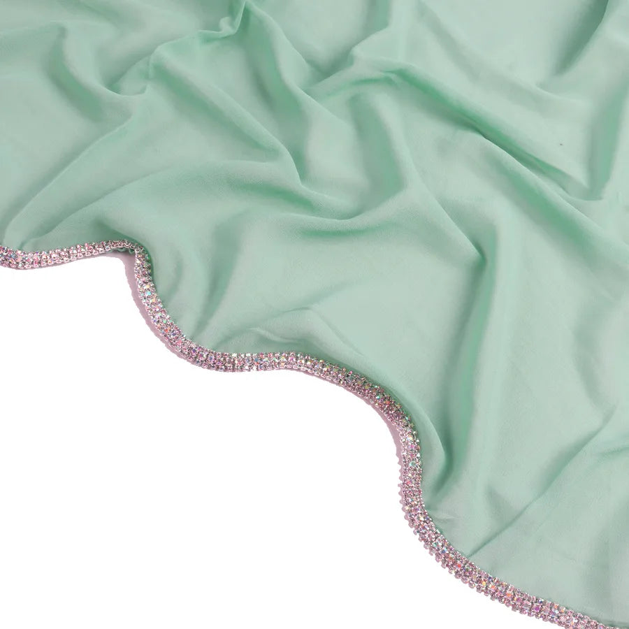 New Rhinestone Chain Long Side Scarf Hui Scarf Malay Middle East Headscarf Headscarf Chiffon Solid Color
