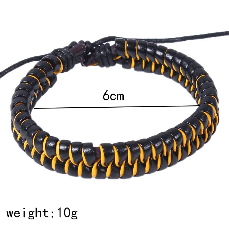 hip-hop color block pu leather knitting men's wristband