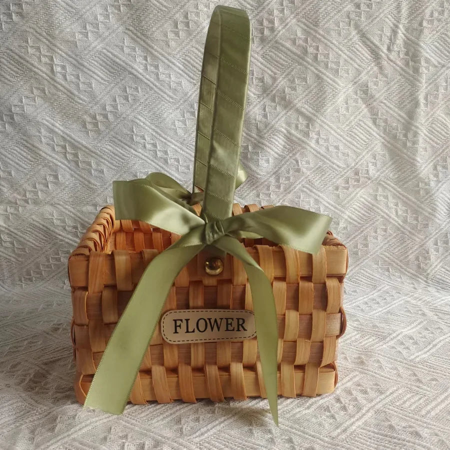 Pastoral Bow Knot Wood Storage Basket