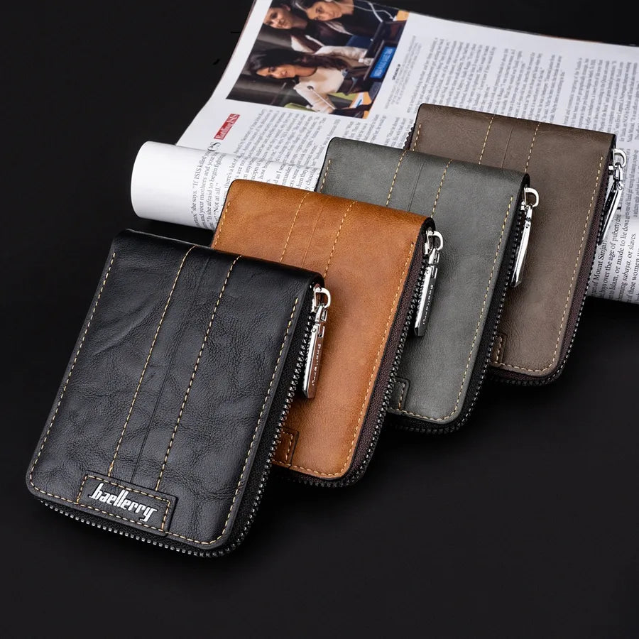 Men's Solid Color Pu Leather Zipper Small Wallets