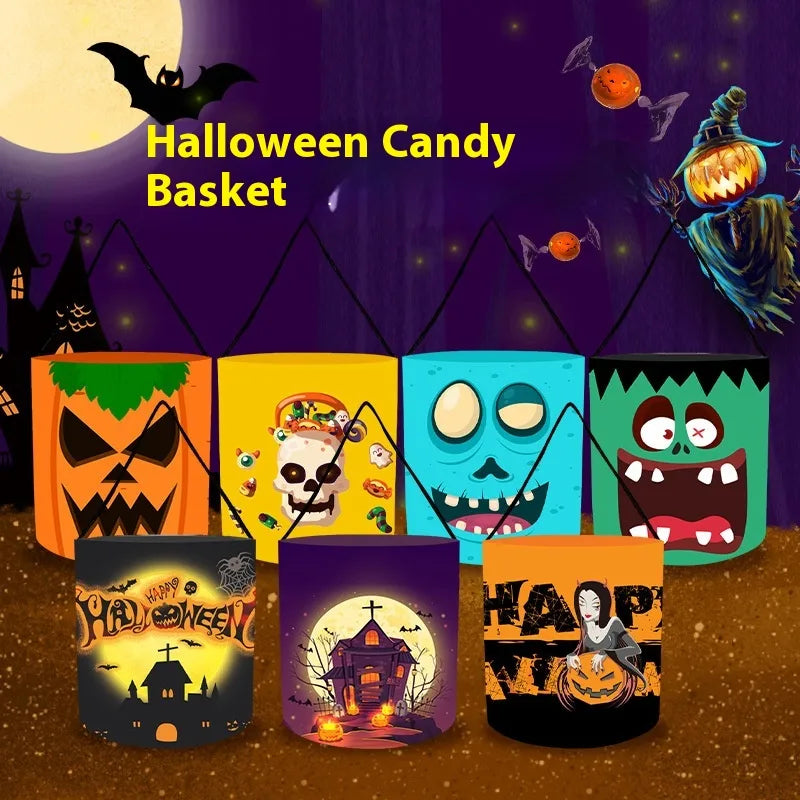Halloween Candy Bag Pumpkin Shaped Sweet Treat Bag Decoration Arrangement Props Cloth Material Sewing Craft Party Supplies