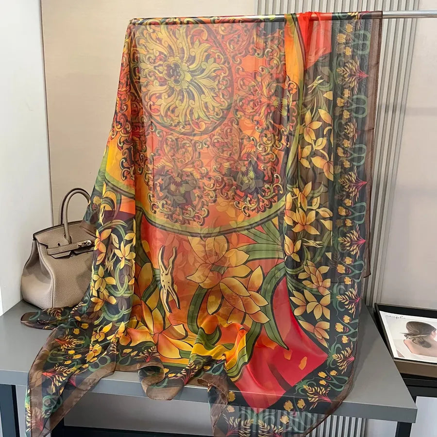 Women's Retro Flower Brocade Yarn Silk Scarf