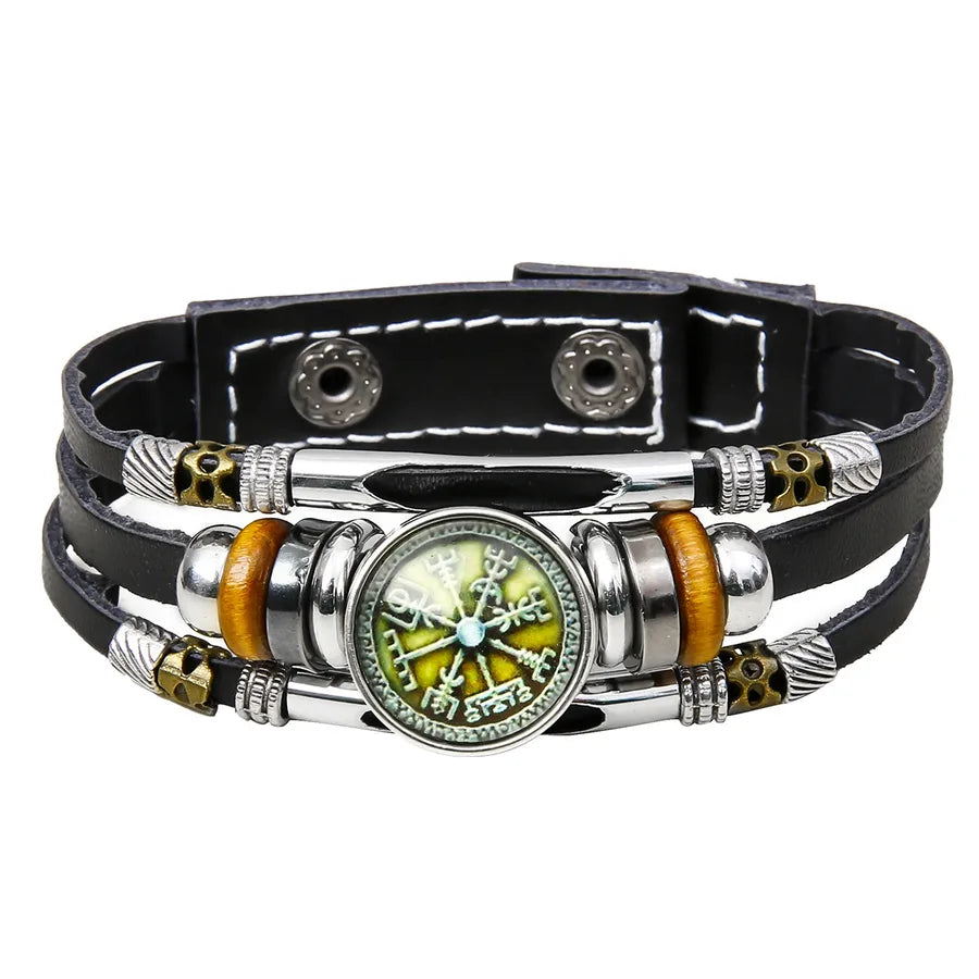 Hot Sale Viking Pirate Compass Pattern Leather Bracelet   Retro Multi-Layer Beaded Bracelet