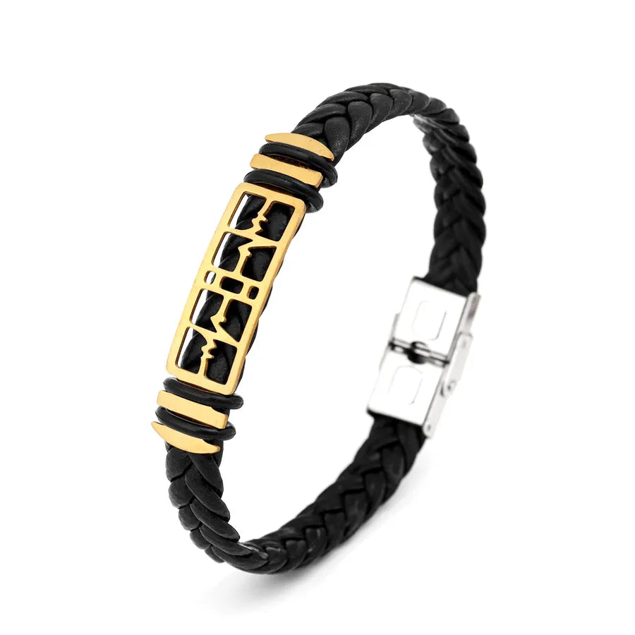 Retro Punk Solid Color Pu Leather Men's Bracelets Men Cord & Leather Bracelets